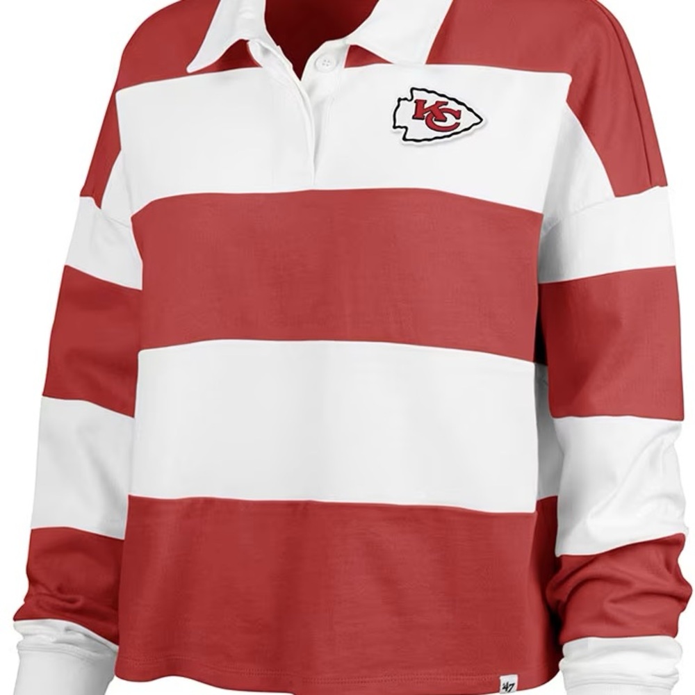 47 Kansas City Chiefs  Red and White Striped Long Sleeve Polo